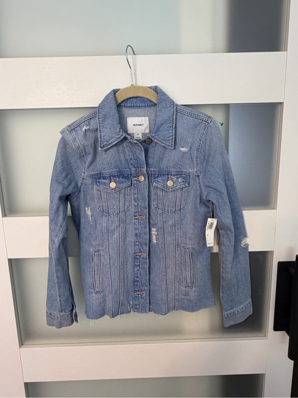 Old Navy Light Wash Denim Jacket with Distressed Details